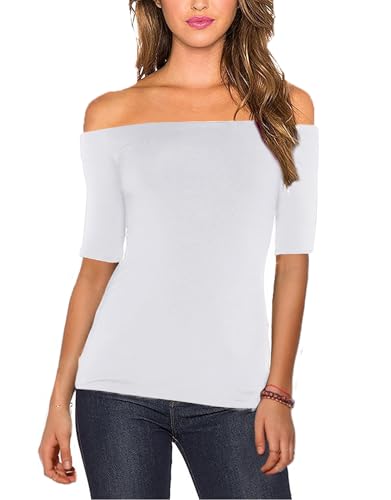 Image of Sarin Mathews Women's Sexy Off The Shoulder Tops Long Sleeve Slim Fit Stretchy Shirts Blouses Top