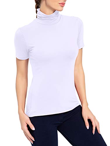 Image of AUHEGN Women's Long Sleeve Short Sleeve Lightweight Turtleneck Top Slim Fit Pullover T-Shirt (S-XXL)