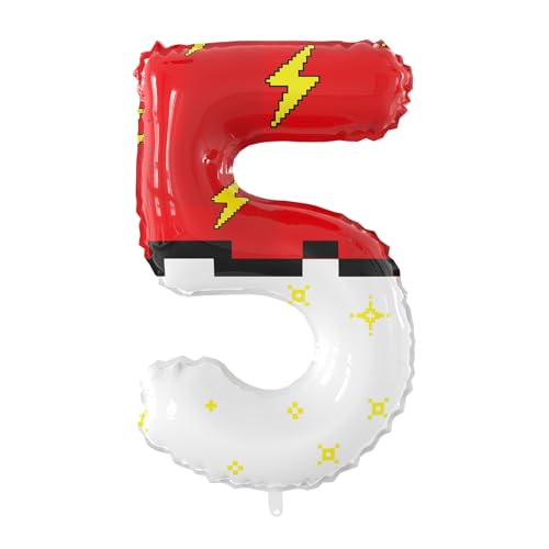 40 Inch Giant Red and White Cartoon Theme Number Foil Balloons - Large Number 5 Balloons Animation for Kids Birthday Anniversary Party Decorations Supplies (Numbers 0-9 Available)