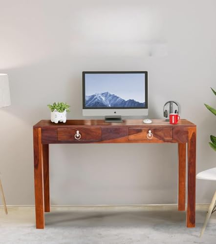 Image of sheesham Study Table, Computer Desk with 2 Drawers for Home&Office Solid Wood Study Table (Free Standing, Finish Color - Walnut Brown, Pre-Assembled) (Brown 1)