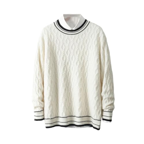 Men's Color Matching Thickened Warm Pullover Wool Knit Long Sleeves Sweater