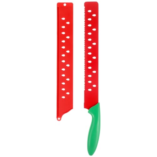 Abaodam Couteau à Pastèque et Étui avec Manche Rouge en Acier Inoxydable Coupe-melon Dentelé pour Pâtisserie Cuisine Maison