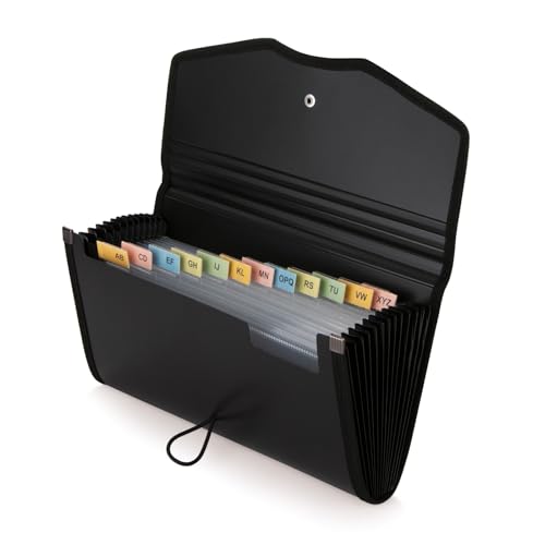 Image of Polen Expanding Cheque Book Holder Case, 13 Pocket Multi Passbook Holder /Bill Folder /Passport /Memo Cards /Cash Storage Pouch Organizer with Elastic Swing .(Radiant Black)