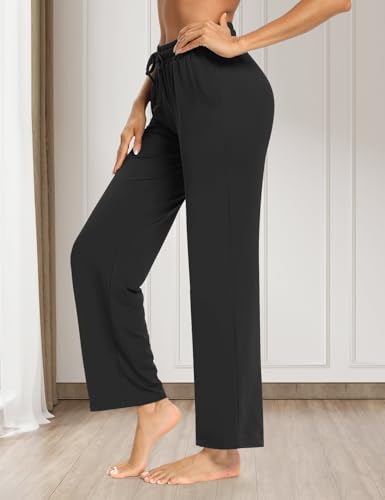 Womens Athletic Sweatpants Wide Leg Yoga Pants Comfy Drawstring Joggers Loose Lounge Pants for Women with Pockets