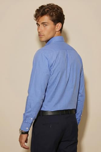 Image of Peter England Men's Everyday Solid Slim Fit Full Sleeve Formal Shirt | Cotton-Rich