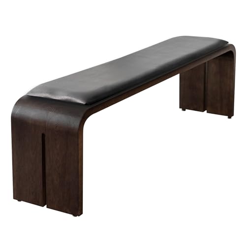 Banco moderno de madera negra para mesa de comedor, banco de entrada interior resistente con asiento acolchado esquinas redondeadas, no requiere montaje (marrón 31.49 pulgadas/80 cm)
