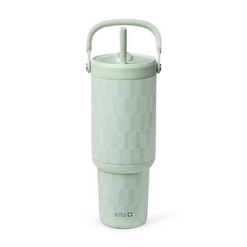 Image of Ello Oasis Go+ 32oz Tumbler with Top Handle and Retracting Straw | Reusable Insulated Stainless Steel Cup, 100% Leakproof Water Bottle, 24 Hours Cold, Cup Holder Friendly For Travel | Jadeglow