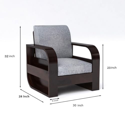 Image of Sheesham Wood 1 Seater Sofa Set for Living Room Furniture Wooden Sofa Set Single Seater for Home & Office