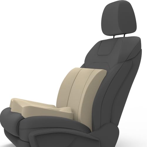 Image of Pillow Kit Memory Foam Back Support and Siting Cushion Ergonomic Adjust Sitting Position Relief Pain for Car or Office Chair. (Royal beigh, Lumbar)