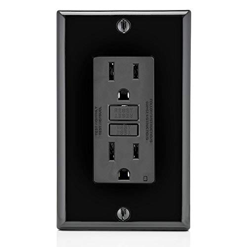 Image of Leviton GFCI Outlet, 15 Amp, Self Test, Non Tamper-Resistant with LED Indicator Light, Protection from Electric Shock and Electrocution, GFNT1-E, Black