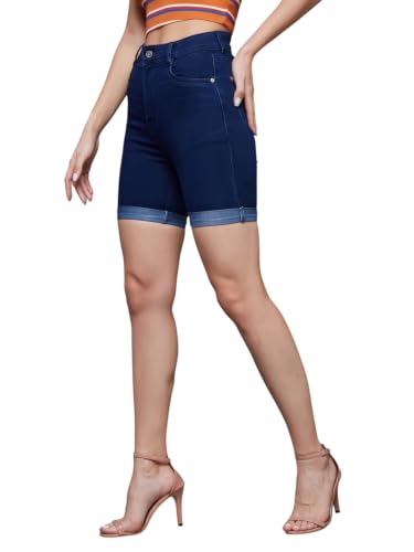 Image of Miss Chase Women's Regular High Rise Above Knee Stretchable Denim Shorts