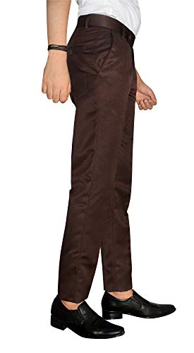 Image of KUNDAN Slim Fit Men Dark Brown Polyester Viscose Blend Trousers
