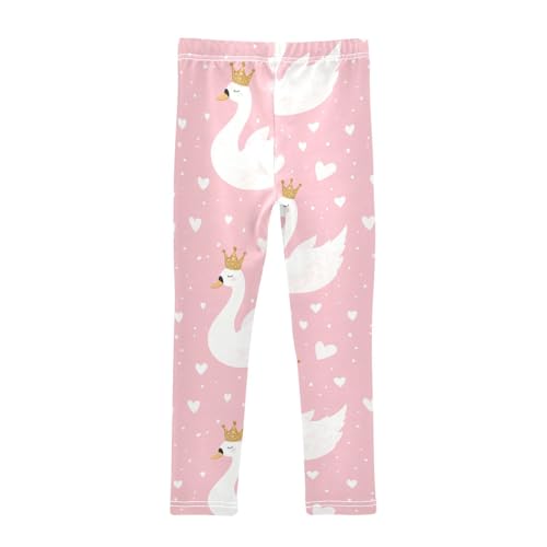 Swan with Crown Girls Leggings,Workout Leggings for Girls Toddler Athletic Legging Size for 3-10T2