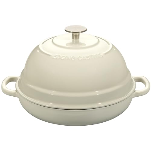 EDGING CASTING Enameled Cast Iron Dutch Oven Pot with Lid, Round Bread Oven for Homemade Sourdough Bread Baking, 6 Quart, White by EDGING CASTING - Used condition - US$52.22
