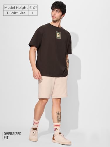 Image of The Souled Store Souled Print: Men and Boys Short Sleeves Round Neck Graphic Printed Casual Drop Shoulder Lightweight Breathable Comfortable Streetwear Cotton Oversized T-Shirts