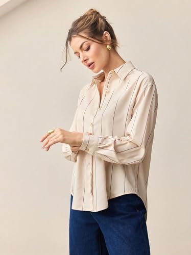 Image of Aahwan Orange Solid Button Up Drop Shoulder Striped Print Casual Formal Long Sleeve Shirt for Women's & Girl's