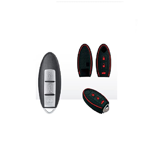 AutoMoto Key Cover Black Remote Key Shell Rubber Key Case Pad Three Button Engine Start and Stop Compatible for Nissan Micra, Magnite 2020+, Sunny, Teana (Push Button Remote Cover)