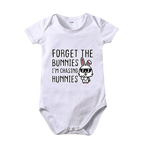 Easter Outfits for Girls Size 6 Short Sleeved Crawl Clothes Bunny I AM CHASINGS HUNNIES Premature (White, 3-6 Months)