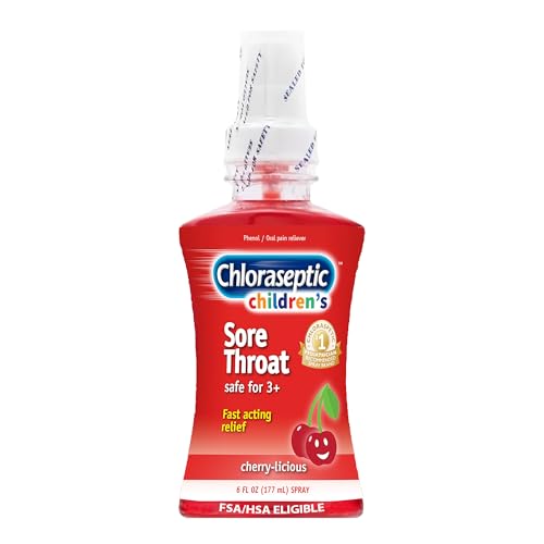 Chloraseptic Childrens Sugar-Free Sore Throat Spray Cherry-Licious Soothes Throat Pain in Seconds Suitable for Kids Ages 3 & Up 6 Fl Oz