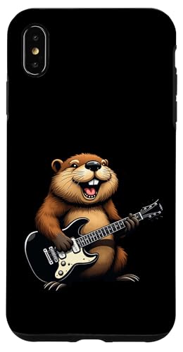 音楽愛好家のためのエレキギターを弾く面白いビーバーデザイン。 スマホケース iPhone XS Max 用