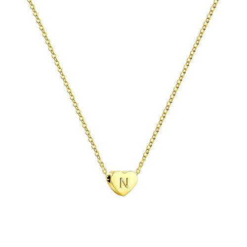 Ovian Heart Initial Necklace for Women 18K Gold Plated Stainless Steel Tiny Heart Pendant Engraved Letter Necklace Personalized Monogram Name Necklace