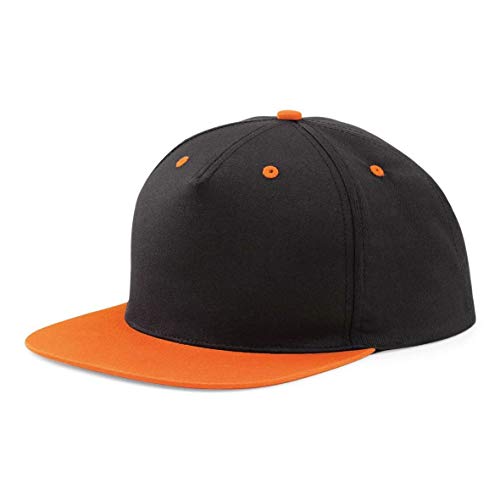 Image of MKR Snapback Flat Peak Cap Baseball Hat 5 Panel 100% Cotton - Black/Orange