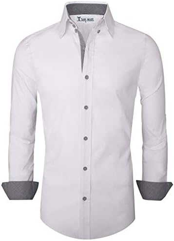 TAM WARE Mens Premium Casual Inner Contrast Dress Shirt TWNMS314S-WHITE-US XXL/XXXL