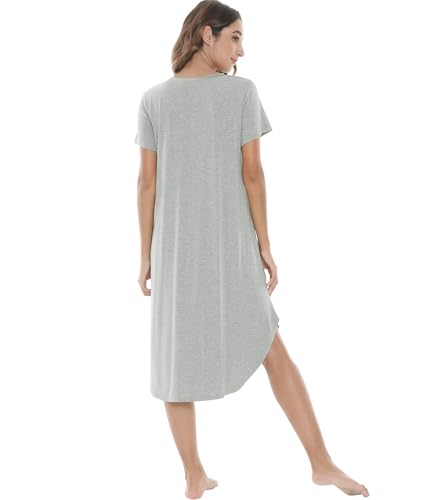 Image of NACHILA Nightgowns for Women-Viscose Made from Bamboo, V Neck Sleepshirts Short Sleeve Sleepwear Cool Nightshirt