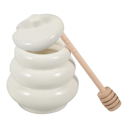 Alipis 1Set Ceramic Honey Pot with Lid and Dipper Creative Honey Storage Jar for Kitchen Honey Bottle for Serving and Dispensing Honey for Home Use
