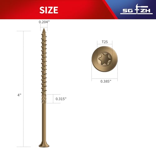 Image of #10 x 4 Inch Deck Screws (45Pcs) 1lb. Carbon Steel, Yellow, Flat Head, Rust Resistant epoxy Coated, with T25 Star Bit