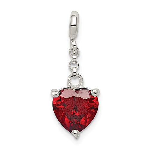 925 Sterling Silver Polished Dark Red CZ Cubic Zirconia Simulated Diamond Love Heart 1/2inch Dangle Enhancer Charm Pendant Necklace Jewelry Gifts for Women