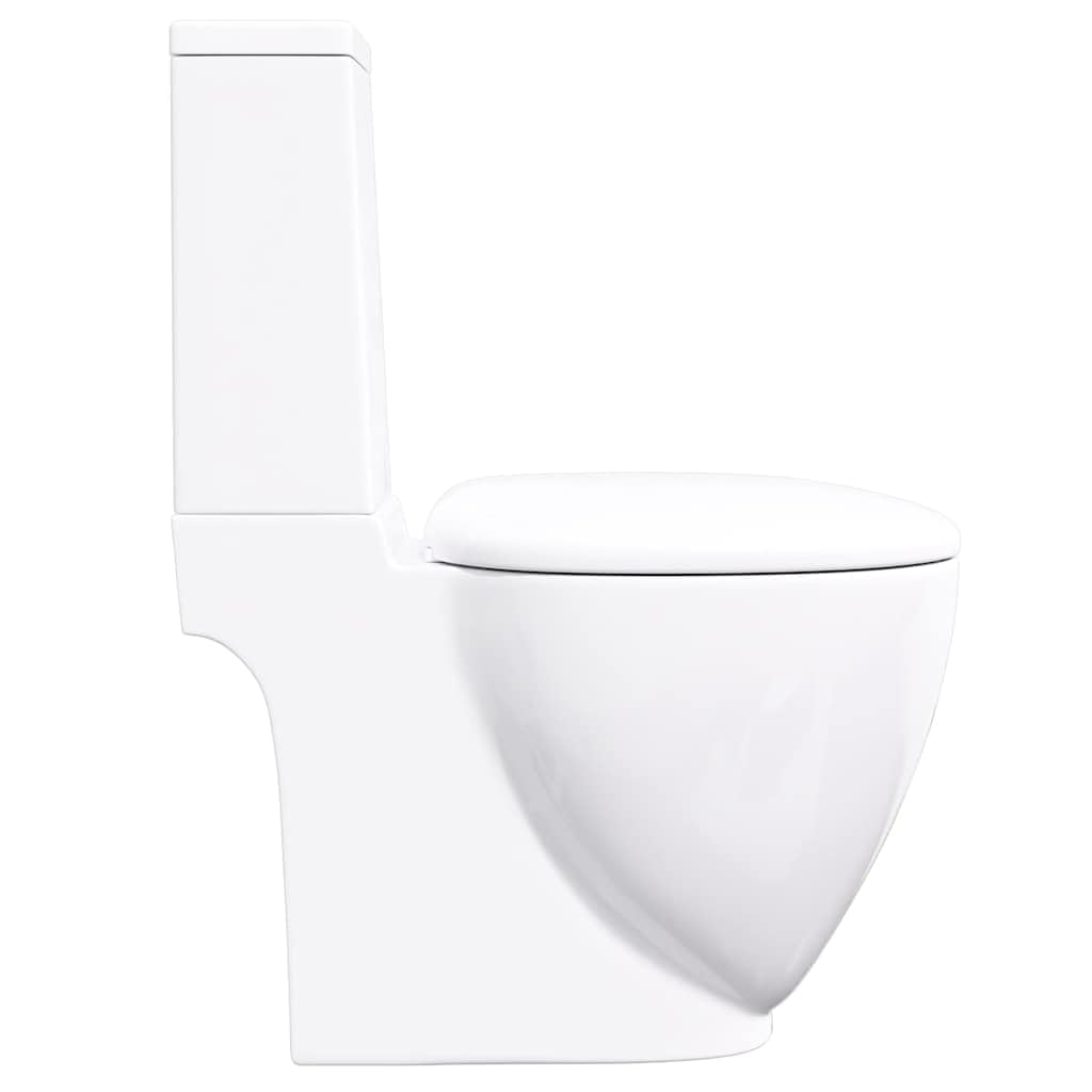 vidaXL Inodoro WC Redondo Váter Cuarto de Baño Aseo Asiento Tapa Bisagra Cierre Suave Ahorra Agua de Cerámica Flujo hacia Abajo Blanco