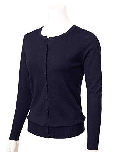 Image of Allsense Women's Long-Sleeve Crewneck Cardigan | Classic Button Down Sweater, Soft Fine Knit, Lightweight