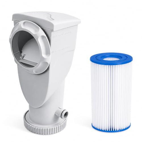 Image of Summer Waves SFX1000 Complete Skimmer Filter Pump System for Above Ground Pools, 1000GPH, White, with 1.5 inch Fittings and Hose