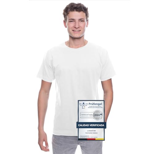 Logostar Basic Bigsize T-shirt para homem, tamanho 3XL, 15XL, t-shirt de algodão para homem com decote redondo, Branco, L