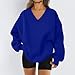 Sweatshirt For Women Oversized V Neck Fleece Pullover Casual Sweaters Soft Sweatshirts Long Sleeve Hoodies Workout Fall Fashion Clothes Winter Comfy Tops Royal Blue XXXL