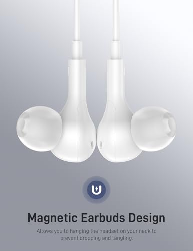 Image of iMangoo for Apple MFi-Certified Headphones for Lightning Wired Earbuds Magnetic Ear Buds with HiFi Bass,3 Ear Tips Mic Corded Earphones for Gym, Commuting for iPhone 14 Plus 13 12 11 Pro Max White