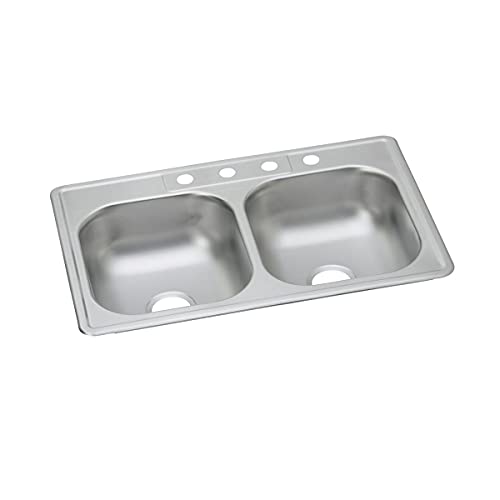 Image of Elkay Dayton 33 In. x 22 In. x 7-1 /16 In. Equal Double Bowl Drop-In Kitchen Sink, Stainless Steel - 1 Each