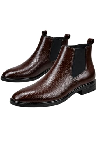 Image of Men's Leather Chelsea Boots | Ankle Boots with Textured Finish Formal & Smart Casual Boots | Comfortable Fit, Trendy, Stylish Boots | Leather Boots for Office /Fashionable
