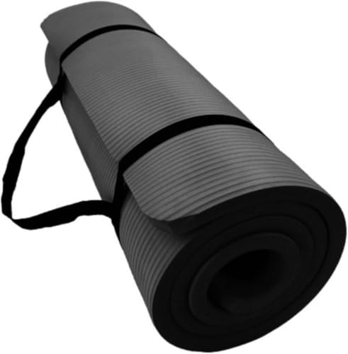 Tuyiutm ヨガマット トレーニングマット エクササイズ フィットネス 筋力トレーニング 多機能 収納簡単 NBR素材 滑り止め 軽量 非常に厚手 持ち運び用ストラップ付き (ブラック,150*61*1.5cm)