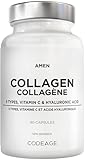 Amen Multi Collagen Peptides Capsules with Hyaluronic Acid and Vitamin C - 5 Types of Grass Fed Hydrolyzed Collagen Protein Type I, II, III, V, X - Amino Acids - Collagen Supplement - 90 Pills