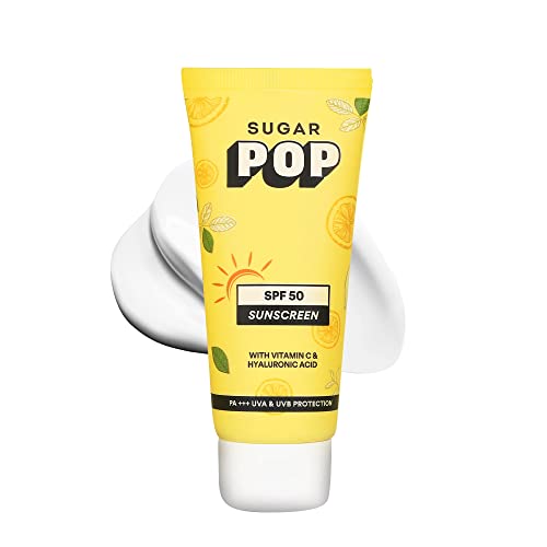 SUGAR POP SPF 50 Sunscreen with Vitamin C and Hyaluronic Acid - 50 gms - Lightweight | Non-greasy | No white cast | Suits all skin types