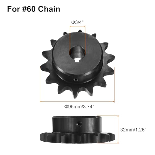 Image of uxcell #60 Chain Roller Sprocket B Type, 3 /4 inch Bore 14 Tooth Single Strand Chain Sprocket, Carbon Steel, Keyway with Set Screws
