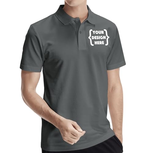 Xiovio Customize® Custom Men's Polo Shirts Golf Jersey Tees | Front·Back Print Personalized with Text & Logo | Grey 2XL
