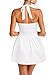 REORIA Womens Deep V Neck Backless Halter Mini Dress Sleeveless Flare Dress Casual Wedding Guest Dress White Small