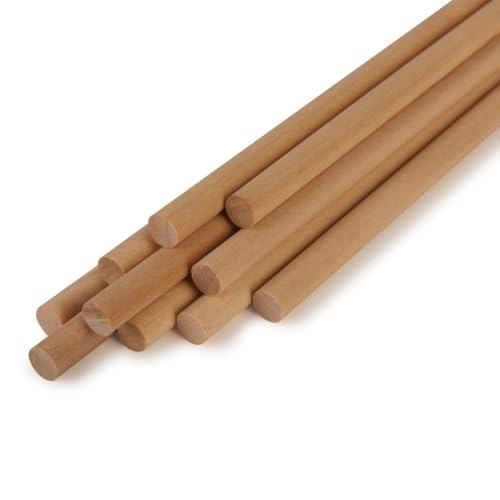 Image of BLOOMAX 10mm x 9 Inch Wooden Dowel Rods - Pack of 20 | Smooth Splinter‑Free Hardwood Round Sticks for DIY Crafts, Furniture Repairs, Macrame & Home Projects | Made in India