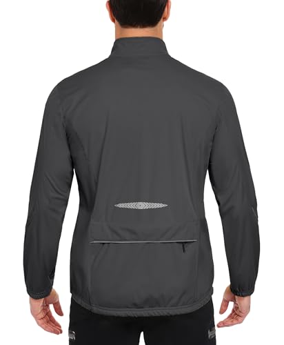 Little Donkey Andy Men's Cycling Jackets Reflective Packable Running Jacket Windproof Water-Resistant for Hiking Biking with 6 Pockets Windbreaker (Iron Gray S)