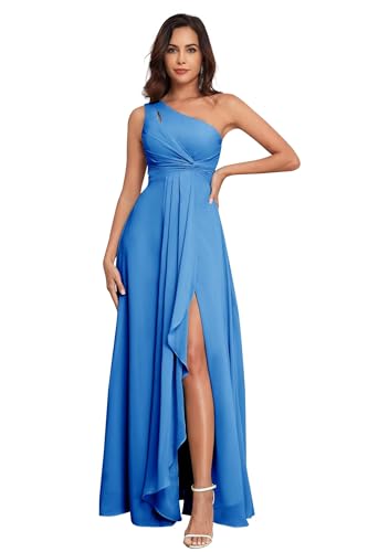One Shoulder Bridesmaid Dresses for Women Chiffon Long Ruched Formal Evening Dress for Wedding 2025