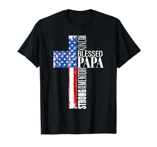 Christian Blessed Papa American Flag Religious Fathers Day T-Shirt