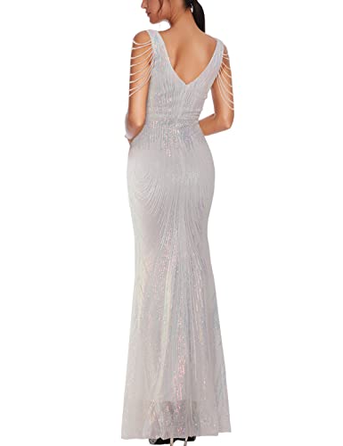 Image of Women 1920s Plus Size Formal Dress Tassels Sleeve Sequins Gatsby Maxi Evening Gown